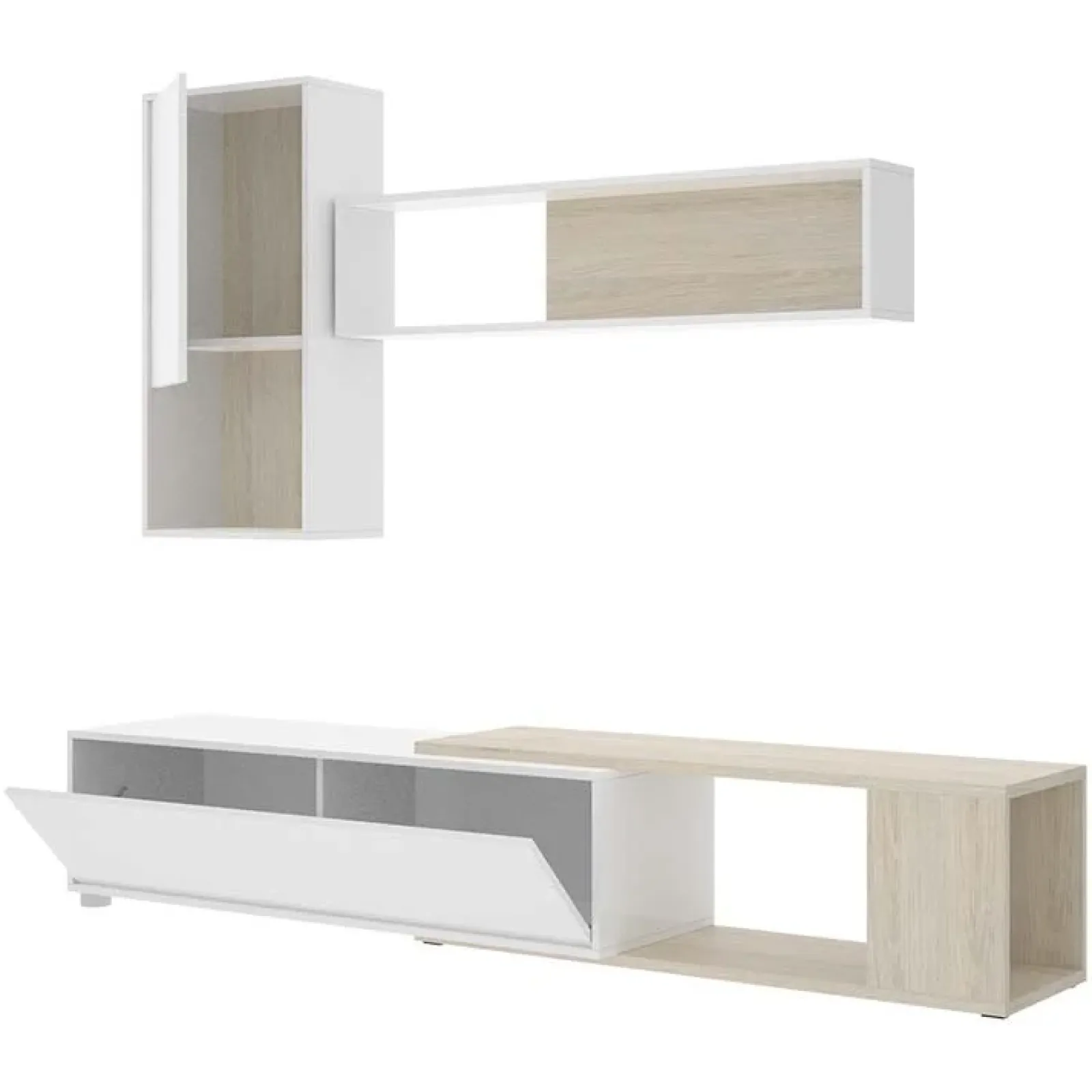 Garnero Arredamenti Parete Attrezzata A Terra|Pareti Attrezzate-Parete attrezzata componibile 260x190h cm rovere bianco lucido Flip