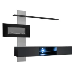 Garnero Arredamenti Camino Elettrico|Parete Attrezzata Con Camino-Parete attrezzata con camino elettrico 250x170h cm nero grigio Giotto