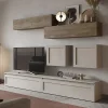 Garnero Arredamenti Parete Attrezzata A Terra|Pareti Attrezzate-Parete attrezzata con telaio 276x190h cm soggiorno tortora rovere scuro Sunset 1