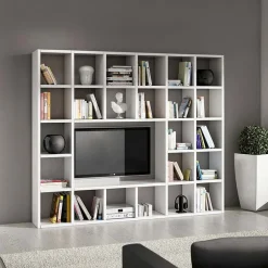 Garnero Arredamenti Librerie Ufficio|Librerie-Parete attrezzata libreria 261x218h cm componibile moderna bianco frassinato Kubic 05