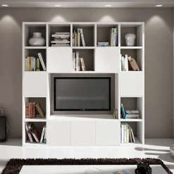 Garnero Arredamenti Librerie Ufficio|Librerie-Parete attrezzata libreria 218x218h cm componibile moderna bianco frassinato Kubic 12