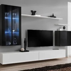 Garnero Arredamenti Parete Attrezzata Sospesa|Pareti Attrezzate-Parete attrezzata sospesa 270x170h cm bianco nera Geo 10 Nero Lucido - Bianco Lucido