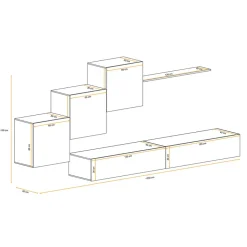 Garnero Arredamenti Parete Attrezzata Sospesa|Pareti Attrezzate-Parete attrezzata sospesa 260x170h cm moderna bianco opaco lucido Geo 08
