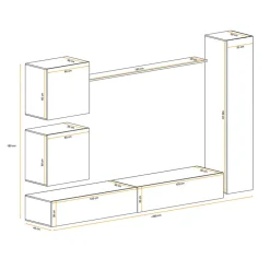 Garnero Arredamenti Parete Attrezzata Sospesa|Pareti Attrezzate-Parete attrezzata sospesa 280x180h cm bianco opaco e lucido Geo 07 Bianco Lucido