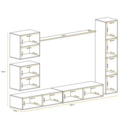 Garnero Arredamenti Parete Attrezzata Sospesa|Pareti Attrezzate-Parete attrezzata sospesa 280x180h cm bianco opaco e lucido Geo 07 Bianco Lucido