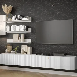 Garnero Arredamenti Parete Attrezzata Sospesa|Pareti Attrezzate-Parete attrezzata sospesa 250x150h cm bianco Kiruna 2 Bianco Opaco
