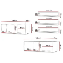 Garnero Arredamenti Parete Attrezzata Sospesa|Pareti Attrezzate-Parete attrezzata sospesa 250x150h cm bianco Kiruna 2 Bianco Opaco