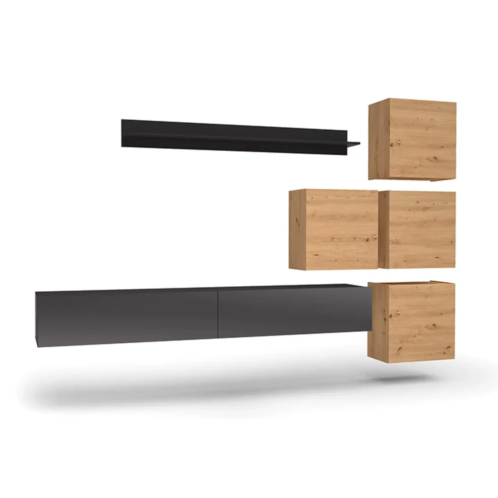 Garnero Arredamenti Parete Attrezzata Sospesa|Pareti Attrezzate-Parete attrezzata sospesa 300x210h cm nero lucido rovere Tempus Rovere - Nero Lucido