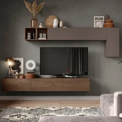 Garnero Arredamenti Parete Attrezzata Sospesa|Pareti Attrezzate-Parete attrezzata sospesa 276x175h cm rovere marrone Sunset 41 Marrone - Noce