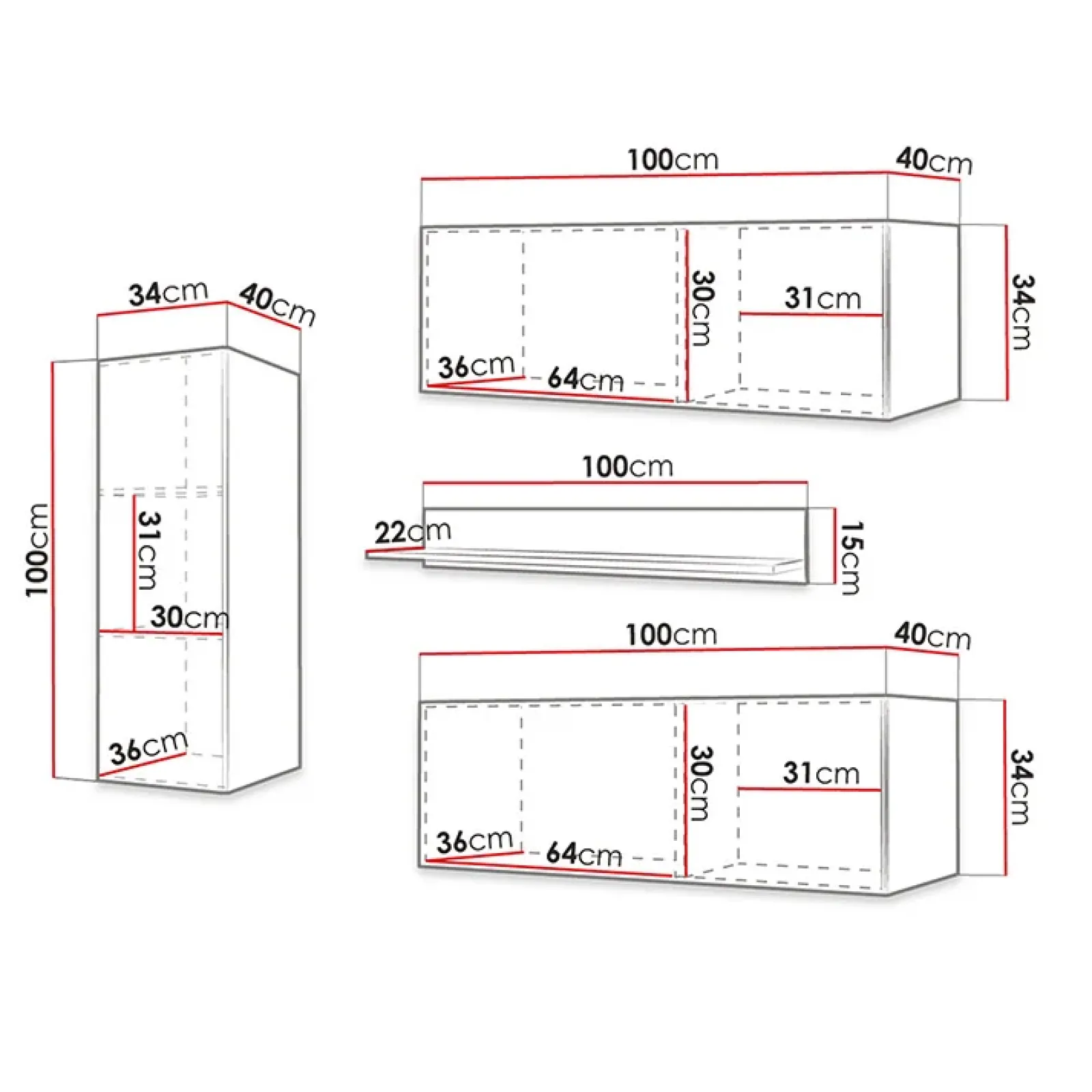 Garnero Arredamenti Parete Attrezzata Sospesa|Pareti Attrezzate-Parete attrezzata sospesa 134x175h cm moderna bianco Kiruna Bianco Opaco