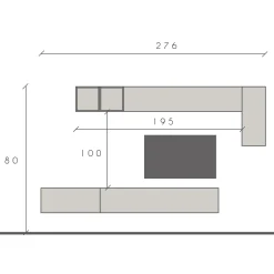 Garnero Arredamenti Parete Attrezzata A Terra|Pareti Attrezzate-Parete attrezzata sospesa 276x180h cm bianco lucido rovere scuro Sunset 41 Noce - Bianco Lucido