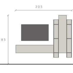 Garnero Arredamenti Parete Attrezzata A Terra|Pareti Attrezzate-Parete attrezzata sospesa 205x185h cm moderna beige rovere scuro Sunset 96