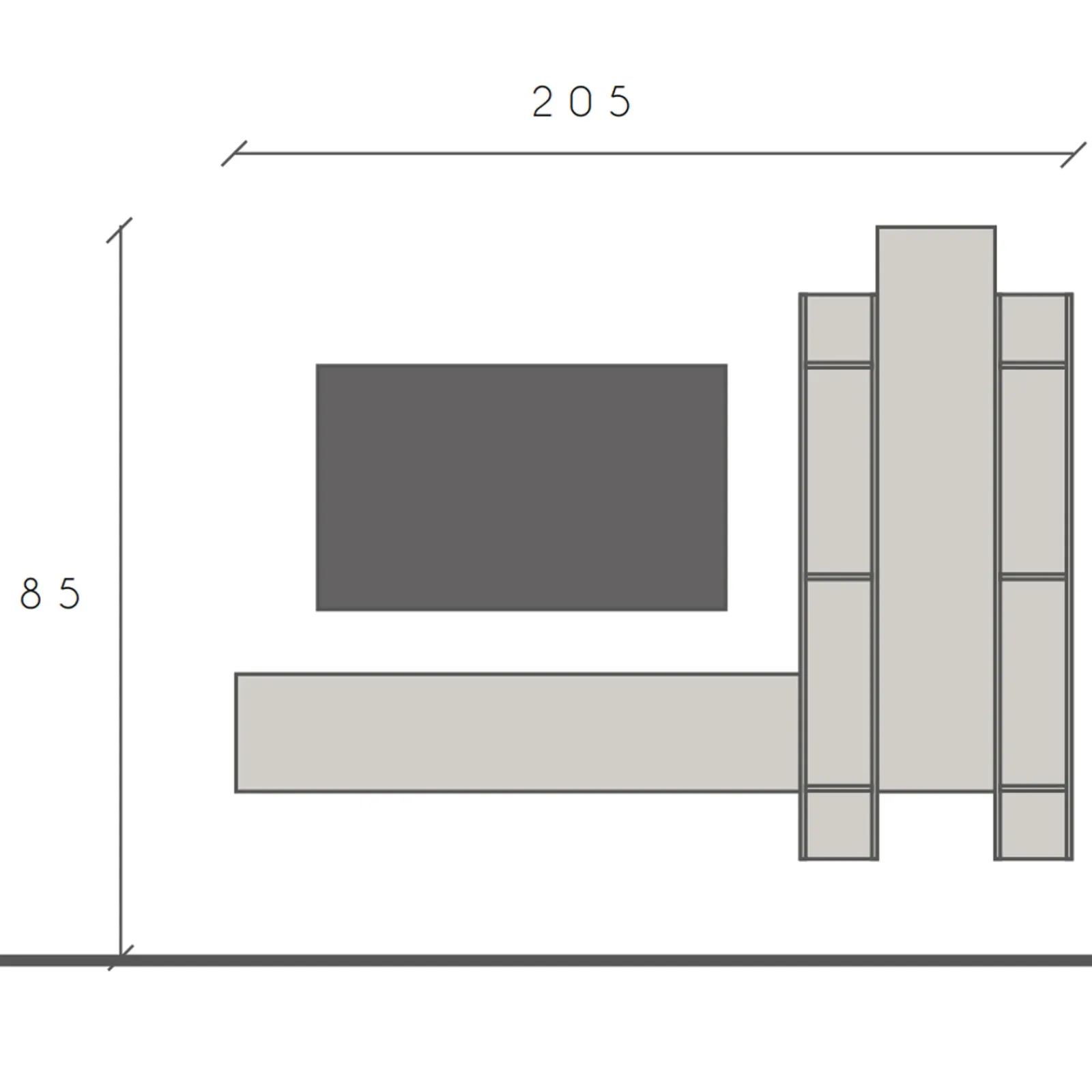 Garnero Arredamenti Parete Attrezzata A Terra|Pareti Attrezzate-Parete attrezzata sospesa 205x185h cm moderna beige rovere scuro Sunset 96