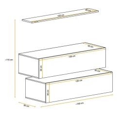 Garnero Arredamenti Parete Attrezzata Sospesa|Pareti Attrezzate-Parete attrezzata sospesa 130x110h cm bianco opaco lucido Geo 19 Bianco Opaco - Bianco Lucido