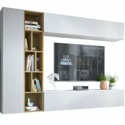 Garnero Arredamenti Parete Attrezzata Sospesa|Pareti Attrezzate-Parete attrezzata sospesa 224x160h cm moderna bianco rovere Artemisia Bianco Opaco