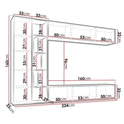 Garnero Arredamenti Parete Attrezzata Sospesa|Pareti Attrezzate-Parete attrezzata sospesa 224x160h cm moderna bianco rovere Artemisia Bianco Opaco