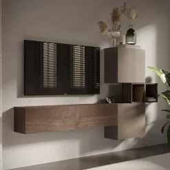 Garnero Arredamenti Parete Attrezzata Sospesa|Pareti Attrezzate-Parete attrezzata sospesa 220x130h cm moderna tortora rovere Sunset 53
