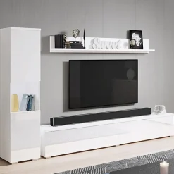 Garnero Arredamenti Parete Attrezzata Sospesa|Pareti Attrezzate-Parete attrezzata sospesa 210x130h cm bianco lucido Lamia