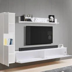 Garnero Arredamenti Parete Attrezzata Sospesa|Pareti Attrezzate-Parete attrezzata sospesa 210x130h cm bianco lucido Lamia