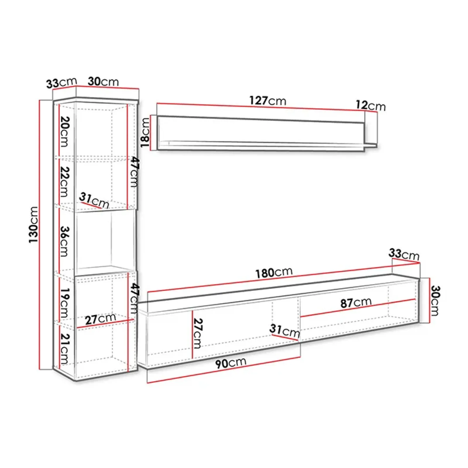 Garnero Arredamenti Parete Attrezzata Sospesa|Pareti Attrezzate-Parete attrezzata sospesa 210x130h cm bianco lucido Lamia