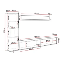 Garnero Arredamenti Parete Attrezzata Sospesa|Pareti Attrezzate-Parete attrezzata sospesa 210x130h cm bianco lucido Lamia
