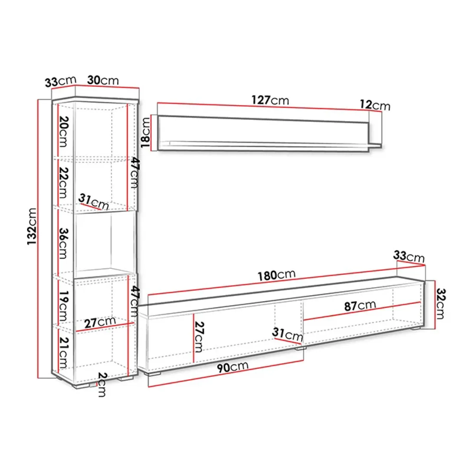 Garnero Arredamenti Parete Attrezzata Sospesa|Pareti Attrezzate-Parete attrezzata sospesa 210x130h cm bianco lucido Lamia