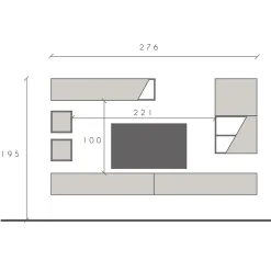 Garnero Arredamenti Parete Attrezzata Sospesa|Pareti Attrezzate-Parete attrezzata sospesa 276x210h cm moderna beige rovere scuro Sunset 75