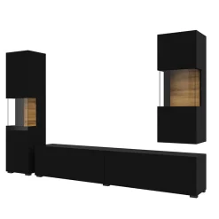 Garnero Arredamenti Parete Attrezzata Sospesa|Pareti Attrezzate-Parete attrezzata sospesa 226x140h cm nero rovere  Fusion 2 Nero Opaco