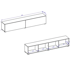 Garnero Arredamenti Parete Attrezzata Sospesa|Pareti Attrezzate-Parete attrezzata sospesa 226x140h cm nero rovere  Fusion 2 Nero Opaco