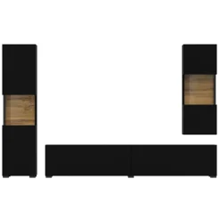 Garnero Arredamenti Parete Attrezzata Sospesa|Pareti Attrezzate-Parete attrezzata sospesa 226x140h cm nero rovere  Fusion 2 Nero Opaco