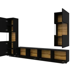 Garnero Arredamenti Parete Attrezzata Sospesa|Pareti Attrezzate-Parete attrezzata sospesa 226x140h cm nero rovere  Fusion 2 Nero Opaco