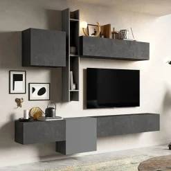 Garnero Arredamenti Parete Attrezzata Sospesa|Pareti Attrezzate-Parete attrezzata sospesa 262x220h cm grigio scuro antracite Sunset 12 Grigio - Antracite