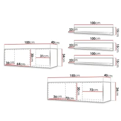 Garnero Arredamenti Parete Attrezzata Sospesa|Pareti Attrezzate-Parete attrezzata sospesa 250x150h cm nero Kiruna 2 Nero Opaco