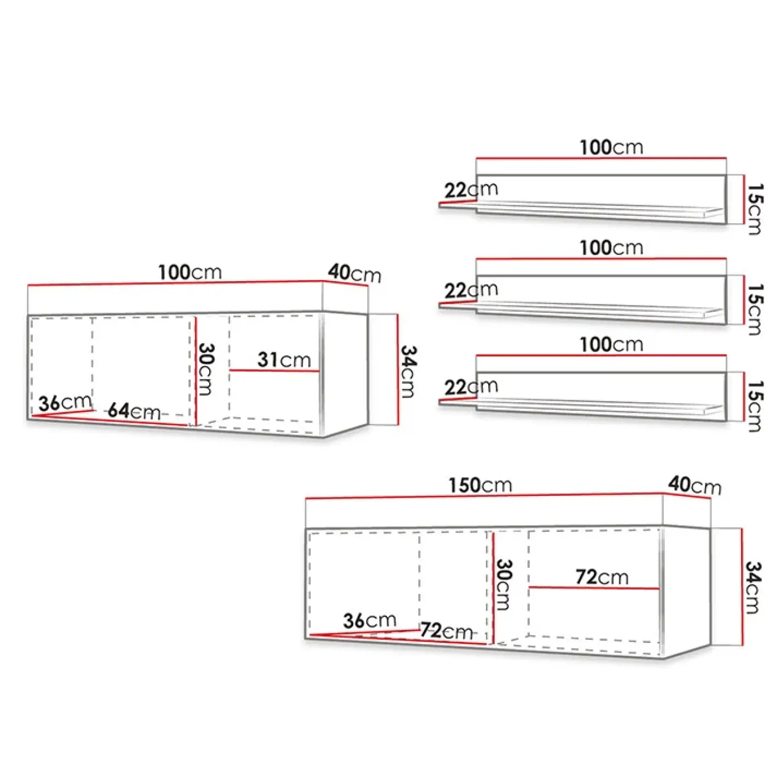 Garnero Arredamenti Parete Attrezzata Sospesa|Pareti Attrezzate-Parete attrezzata sospesa 250x150h cm nero Kiruna 2 Nero Opaco