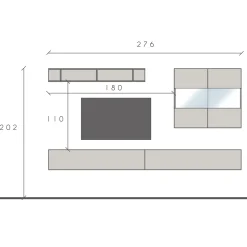Garnero Arredamenti Parete Attrezzata Sospesa|Pareti Attrezzate-Parete attrezzata sospesa 276x202h cm moderna beige rovere chiaro Sunset 70
