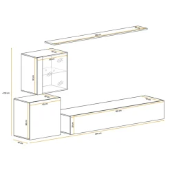 Garnero Arredamenti Parete Attrezzata Sospesa|Pareti Attrezzate-Parete attrezzata sospesa 250x150h cm moderna bianco nero lucido Geo 13