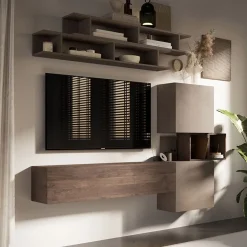 Garnero Arredamenti Parete Attrezzata Sospesa|Pareti Attrezzate-Parete attrezzata sospesa 193x190h cm rovere marrone bronzo Sunset 3