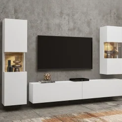 Garnero Arredamenti Parete Attrezzata Sospesa|Pareti Attrezzate-Parete attrezzata sospesa 226x140h cm bianco rovere Fusion 2 Bianco Opaco