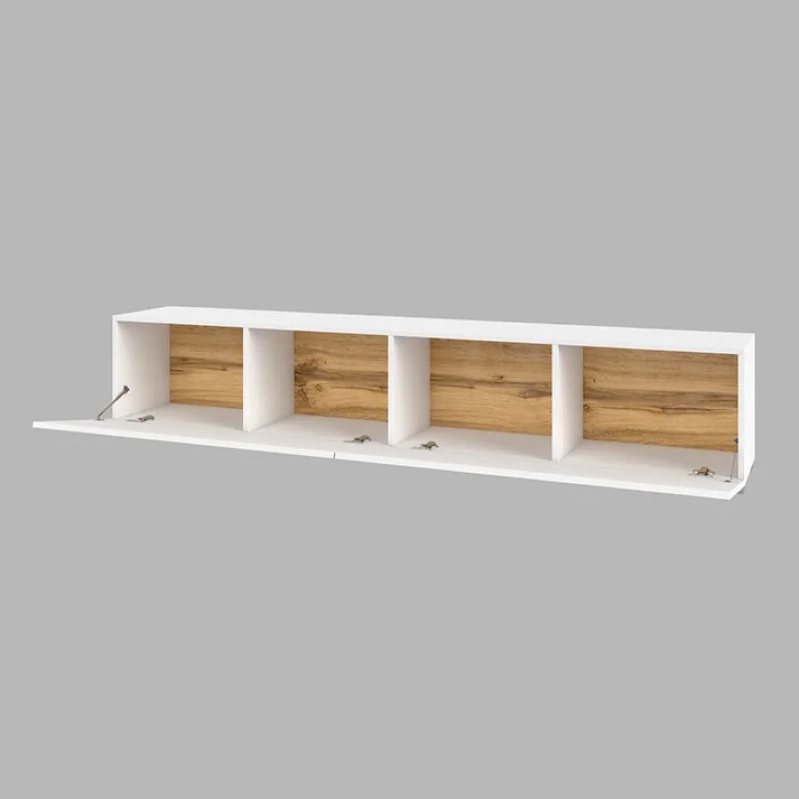Garnero Arredamenti Parete Attrezzata Sospesa|Pareti Attrezzate-Parete attrezzata sospesa 226x140h cm bianco rovere Fusion 2 Bianco Opaco