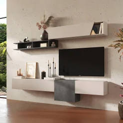 Garnero Arredamenti Parete Attrezzata Sospesa|Pareti Attrezzate-Parete attrezzata sospesa 262x220h cm moderna beige antracite Sunset 72