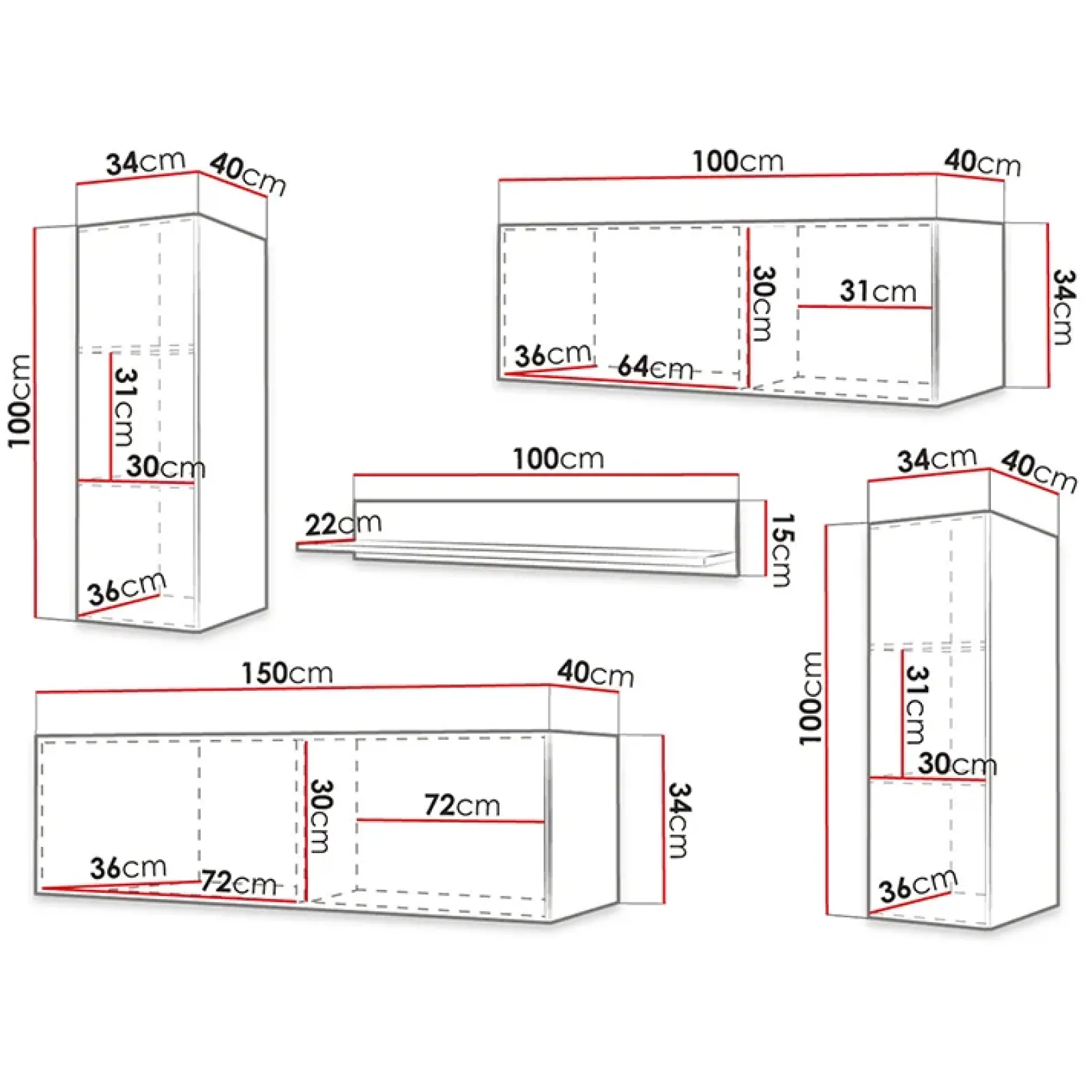 Garnero Arredamenti Parete Attrezzata Sospesa|Pareti Attrezzate-Parete attrezzata sospesa 250x165h cm nero Kiruna 3 Nero Opaco