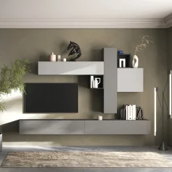 Garnero Arredamenti Parete Attrezzata Sospesa|Pareti Attrezzate-Parete attrezzata sospesa 276x210h cm moderna grigio antracite Sunset 84