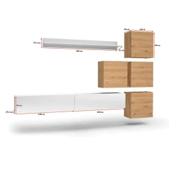 Garnero Arredamenti Parete Attrezzata Sospesa|Pareti Attrezzate-Parete attrezzata sospesa 300x210h cm bianco lucido rovere Tempus Bianco Lucido - Rovere