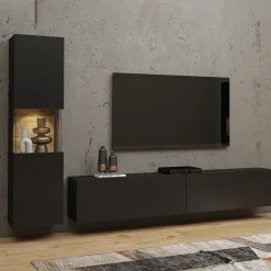 Garnero Arredamenti Parete Attrezzata Sospesa|Pareti Attrezzate-Parete attrezzata sospesa 226x140h cm nero rovere Fusion 1 Nero Opaco