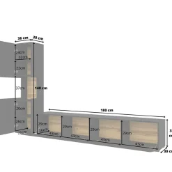 Garnero Arredamenti Parete Attrezzata Sospesa|Pareti Attrezzate-Parete attrezzata sospesa 226x140h cm nero rovere Fusion 1 Nero Opaco