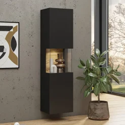 Garnero Arredamenti Parete Attrezzata Sospesa|Pareti Attrezzate-Parete attrezzata sospesa 226x140h cm nero rovere Fusion 1 Nero Opaco