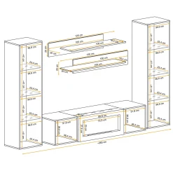 Garnero Arredamenti Camino Bioetanolo|Parete Attrezzata Con Camino-Parete attrezzata sospesa 260x170h cm con biocamino e vetrine bianco M Gihome® Bianco Lucido