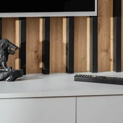 Garnero Arredamenti Parete Attrezzata Sospesa|Pareti Attrezzate-Parete attrezzata sospesa 220x148h cm nero rovere grigio perla Violina