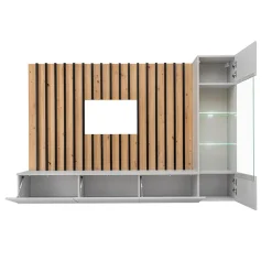 Garnero Arredamenti Parete Attrezzata Sospesa|Pareti Attrezzate-Parete attrezzata sospesa 220x148h cm nero rovere grigio perla Violina