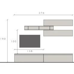 Garnero Arredamenti Parete Attrezzata A Terra|Pareti Attrezzate-Parete attrezzata 276x190cm bianco lucido rovere scuro Sunset 21 Noce - Bianco Lucido